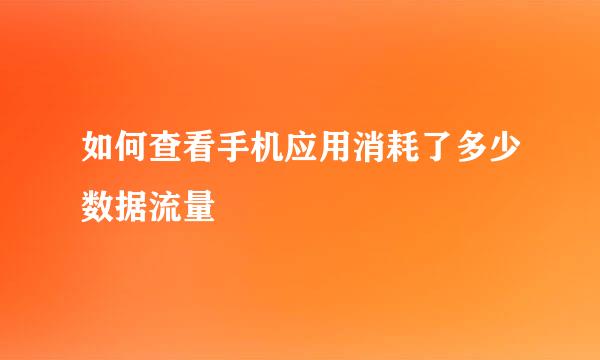 如何查看手机应用消耗了多少数据流量