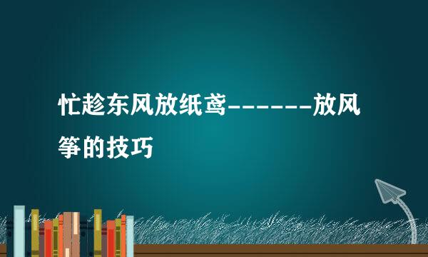 忙趁东风放纸鸢------放风筝的技巧